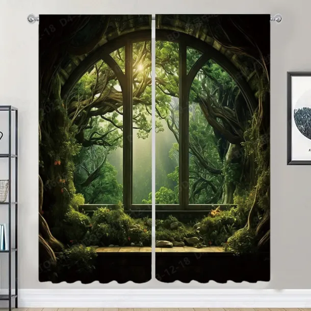 2 Panels Landscape Forest Curtain Drapes Blackout Curtain For Living Room Bedroom Kitchen Window Treatments Thermal Insulated Room Darkening
