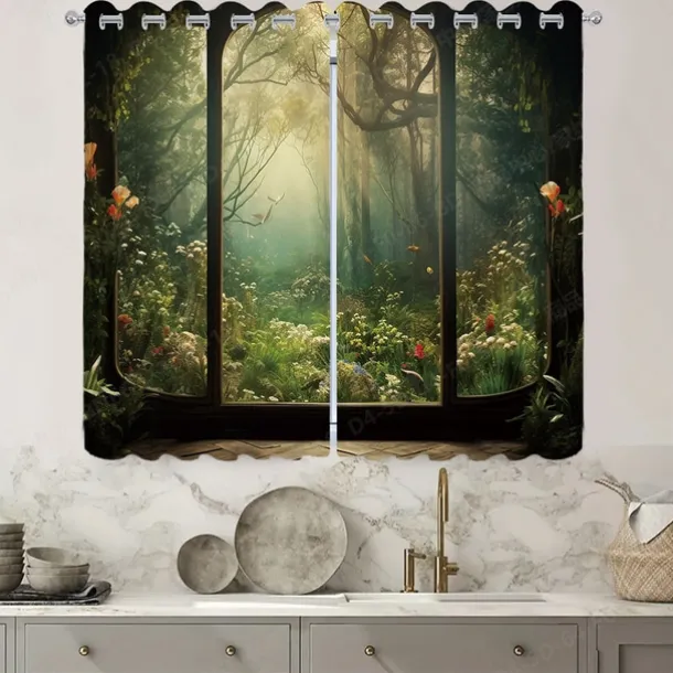 2 Panels Landscape Forest Curtain Drapes Blackout Curtain For Living Room Bedroom Kitchen Window Treatments Thermal Insulated Room Darkening