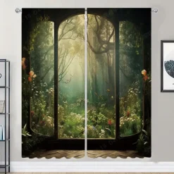 2 Panels Landscape Forest Curtain Drapes Blackout Curtain For Living Room Bedroom Kitchen Window Treatments Thermal Insulated Room Darkening