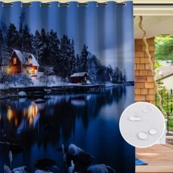 2 Panels Outdoor Curtain Privacy Waterproof, Sliding Patio Curtain Drapes, Pergola Curtains Grommet 3D Landscape For Gazebo, Balcony, Porch, Party, Hotel