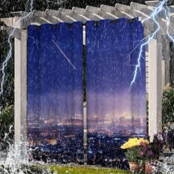 2 Panels Outdoor Curtain Privacy Waterproof, Sliding Patio Curtain Drapes, Pergola Curtains Grommet 3D Landscape For Gazebo, Balcony, Porch, Party, Hotel