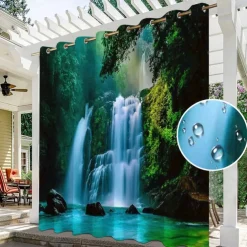 2 Panels Outdoor Curtain Privacy Waterproof, Sliding Patio Curtain Drapes, Pergola Curtains Grommet 3D Forest Landscape For Gazebo, Balcony, Porch, Party