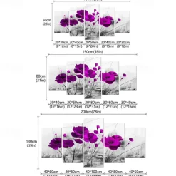 5 Panels Prints Painting Artwork Picture Three-Color Flowers Abstract Home Decoration Décor Rolled Canvas Unframed Unstretched
