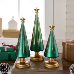 1 PC Festive Gingerbread Theme Decor for Resin Christmas Ornaments Craft Gift Decoration,Gradient Glass Christmas Tree with Led Lights, Home Holiday Decorations