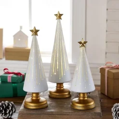 1 PC Festive Gingerbread Theme Decor for Resin Christmas Ornaments Craft Gift Decoration,Gradient Glass Christmas Tree with Led Lights, Home Holiday Decorations