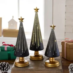 1 PC Festive Gingerbread Theme Decor for Resin Christmas Ornaments Craft Gift Decoration,Gradient Glass Christmas Tree with Led Lights, Home Holiday Decorations