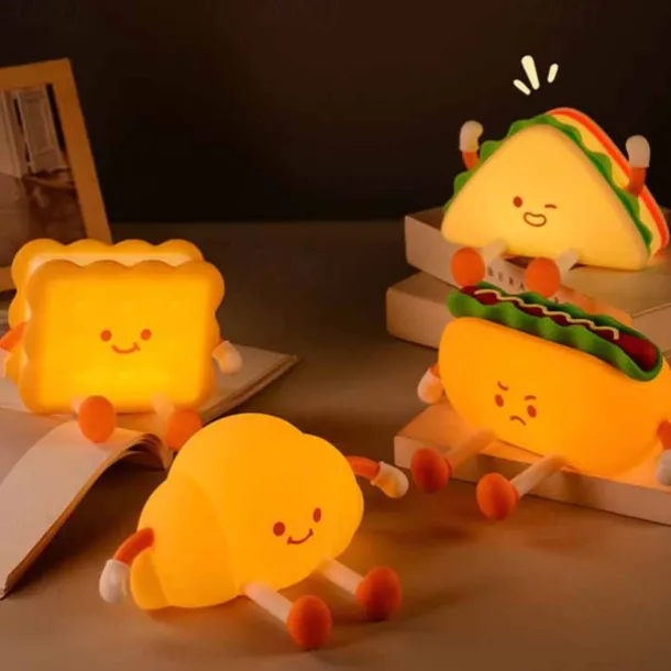 1 Pc LED Night Light Afternoon Tea SeriesHamburger Silicone Nursery Nightlight Cute Burger Dimmable