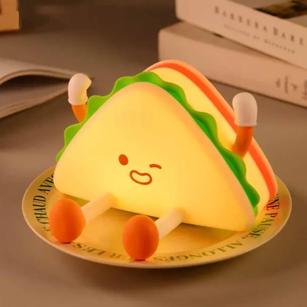 1 Pc LED Night Light Afternoon Tea SeriesHamburger Silicone Nursery Nightlight Cute Burger Dimmable