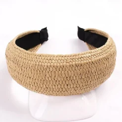 1 PC Straw Knotted Headbands for Women Summer Beach Rattan Top Knot Headband Bohemian Wide Headbands Twist Knot Wide Hairbands Woven Headwear for Girls Women Raffia Headwear Holiday Hair Styling