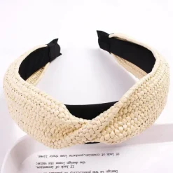 1 PC Straw Knotted Headbands for Women Summer Beach Rattan Top Knot Headband Bohemian Wide Headbands Twist Knot Wide Hairbands Woven Headwear for Girls Women Raffia Headwear Holiday Hair Styling
