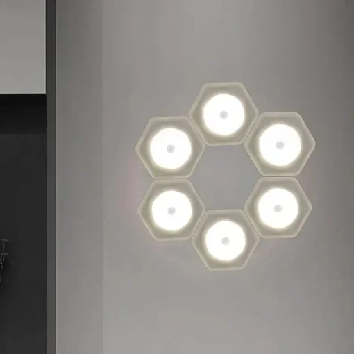 1 Pc white hexagonal motion sensor night light, bedroom small night light, night light, ambient light, white light, warm white light (without battery)
