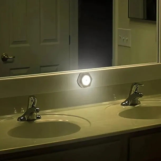 1 Pc white hexagonal motion sensor night light, bedroom small night light, night light, ambient light, white light, warm white light (without battery)