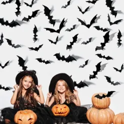 72 Pcs Bats Wall Decor Halloween Decorations, 3D Bat Stickers for Home Decor 4 Size Scary Black Spooky Bats Party Supplies
