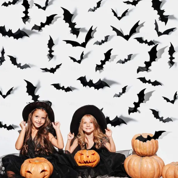 72 Pcs Bats Wall Decor Halloween Decorations, 3D Bat Stickers for Home Decor 4 Size Scary Black Spooky Bats Party Supplies