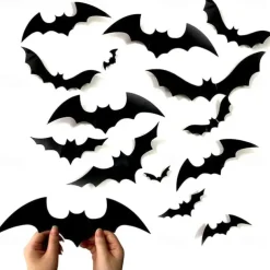 72 Pcs Bats Wall Decor Halloween Decorations, 3D Bat Stickers for Home Decor 4 Size Scary Black Spooky Bats Party Supplies
