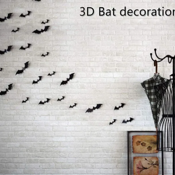 72 Pcs Bats Wall Decor Halloween Decorations, 3D Bat Stickers for Home Decor 4 Size Scary Black Spooky Bats Party Supplies