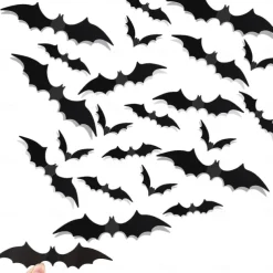 72 Pcs Bats Wall Decor Halloween Decorations, 3D Bat Stickers for Home Decor 4 Size Scary Black Spooky Bats Party Supplies
