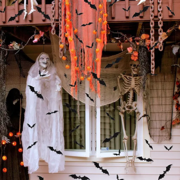 72 Pcs Bats Wall Decor Halloween Decorations, 3D Bat Stickers for Home Decor 4 Size Scary Black Spooky Bats Party Supplies