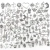100 PCS Bulk Lots Jewelry Making Silver Charms Mixed Smooth Tibetan Silver Metal Charms Pendants DIY For Necklace Bracelet Jewelry Making And Crafting