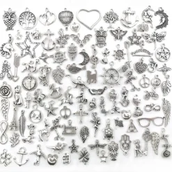 100 PCS Bulk Lots Jewelry Making Silver Charms Mixed Smooth Tibetan Silver Metal Charms Pendants DIY For Necklace Bracelet Jewelry Making And Crafting