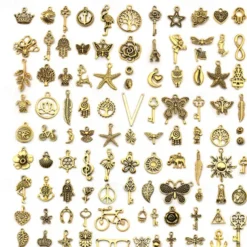 100 PCS Bulk Lots Jewelry Making Silver Charms Mixed Smooth Tibetan Silver Metal Charms Pendants DIY For Necklace Bracelet Jewelry Making And Crafting