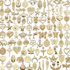 100 PCS Bulk Lots Jewelry Making Silver Charms Mixed Smooth Tibetan Silver Metal Charms Pendants DIY For Necklace Bracelet Jewelry Making And Crafting