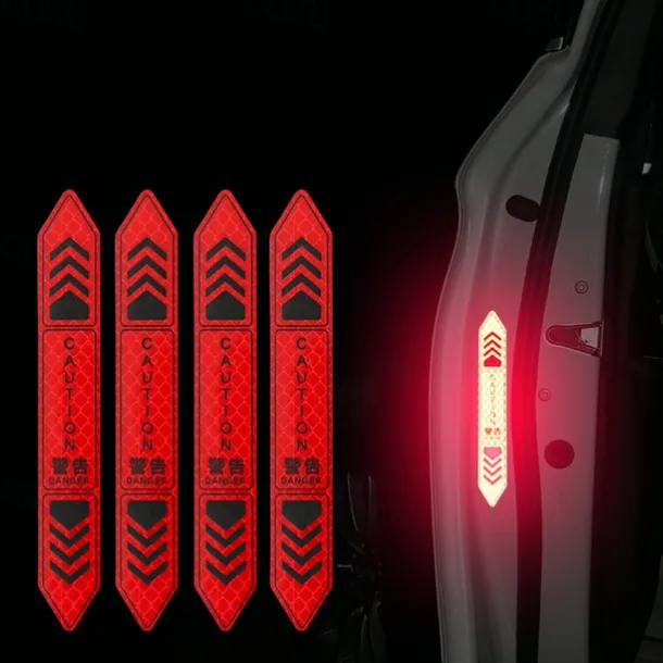 4 Pcs Car Door Warning Stickers Night Visibility Reflective Tape Door Stickers Decorative Stickers Car Body Reflective Strip Car Accessories