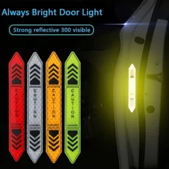 4 Pcs Car Door Warning Stickers Night Visibility Reflective Tape Door Stickers Decorative Stickers Car Body Reflective Strip Car Accessories