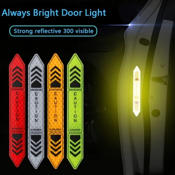 4 Pcs Car Door Warning Stickers Night Visibility Reflective Tape Door Stickers Decorative Stickers Car Body Reflective Strip Car Accessories