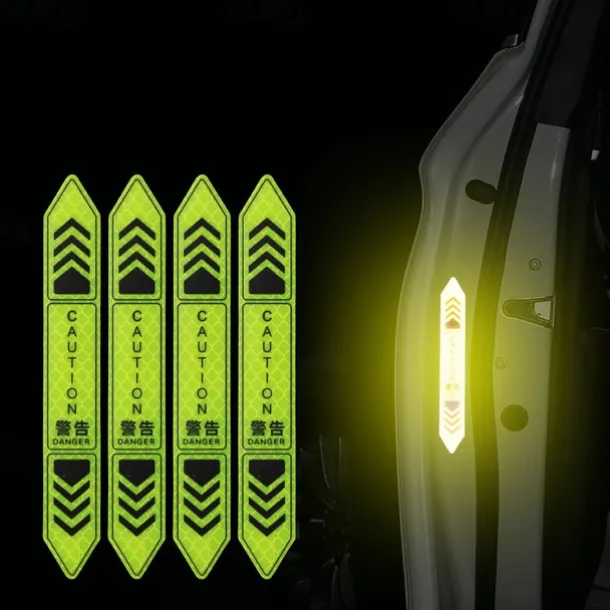 4 Pcs Car Door Warning Stickers Night Visibility Reflective Tape Door Stickers Decorative Stickers Car Body Reflective Strip Car Accessories