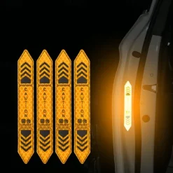4 Pcs Car Door Warning Stickers Night Visibility Reflective Tape Door Stickers Decorative Stickers Car Body Reflective Strip Car Accessories