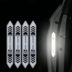 4 Pcs Car Door Warning Stickers Night Visibility Reflective Tape Door Stickers Decorative Stickers Car Body Reflective Strip Car Accessories