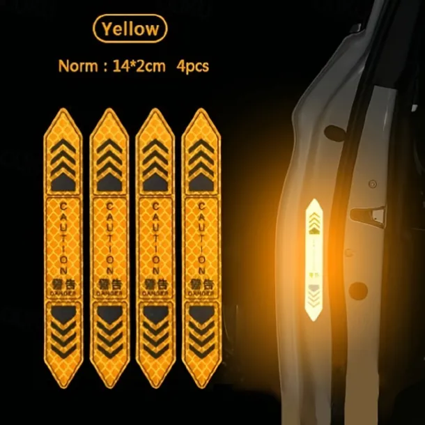 4 Pcs Car Door Warning Stickers Night Visibility Reflective Tape Door Stickers Decorative Stickers Car Body Reflective Strip Car Accessories