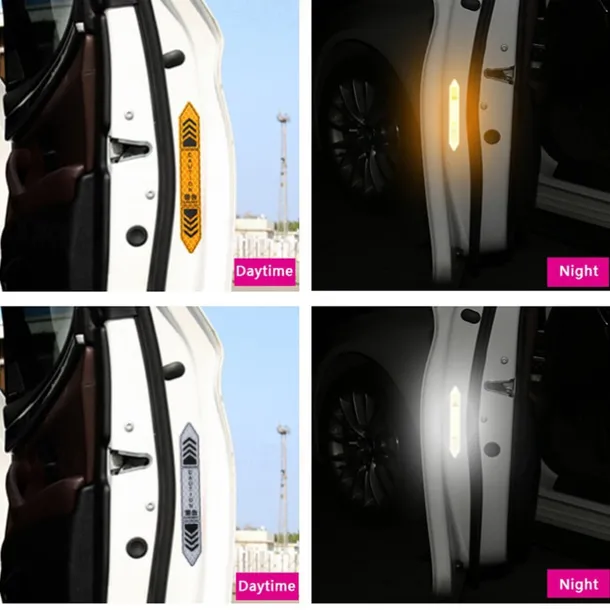 4 Pcs Car Door Warning Stickers Night Visibility Reflective Tape Door Stickers Decorative Stickers Car Body Reflective Strip Car Accessories