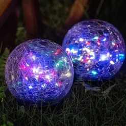 2/1 Pcs 12CM Diameter Solar Garden Light Cracked Glass Ball Lamps Outdoor Solar Courtyard Lights Waterproof Solar Lamp Balcony Yard Villa Street Decor