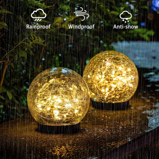 2/1 Pcs 12CM Diameter Solar Garden Light Cracked Glass Ball Lamps Outdoor Solar Courtyard Lights Waterproof Solar Lamp Balcony Yard Villa Street Decor