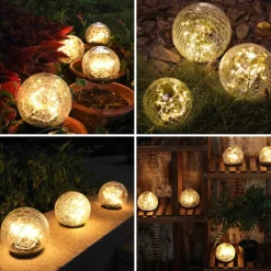 2/1 Pcs 12CM Diameter Solar Garden Light Cracked Glass Ball Lamps Outdoor Solar Courtyard Lights Waterproof Solar Lamp Balcony Yard Villa Street Decor