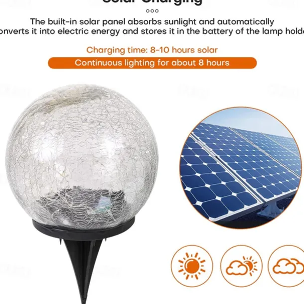 2/1 Pcs 12CM Diameter Solar Garden Light Cracked Glass Ball Lamps Outdoor Solar Courtyard Lights Waterproof Solar Lamp Balcony Yard Villa Street Decor