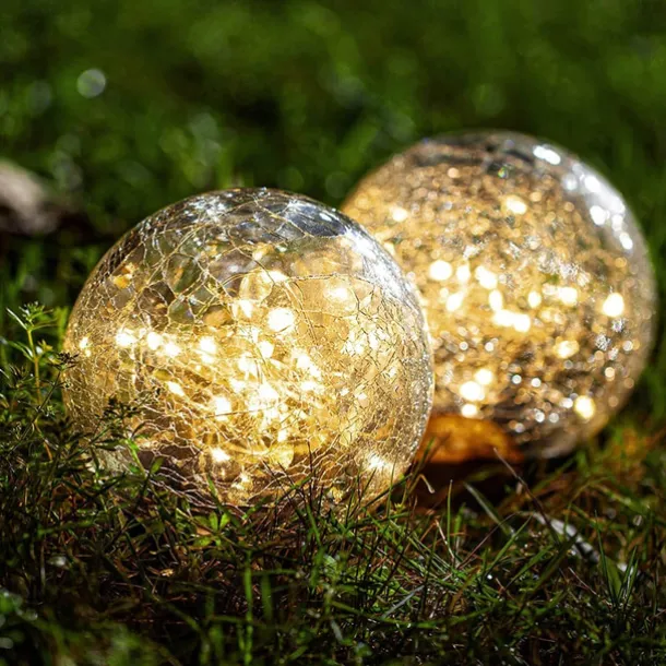 2/1 Pcs 12CM Diameter Solar Garden Light Cracked Glass Ball Lamps Outdoor Solar Courtyard Lights Waterproof Solar Lamp Balcony Yard Villa Street Decor
