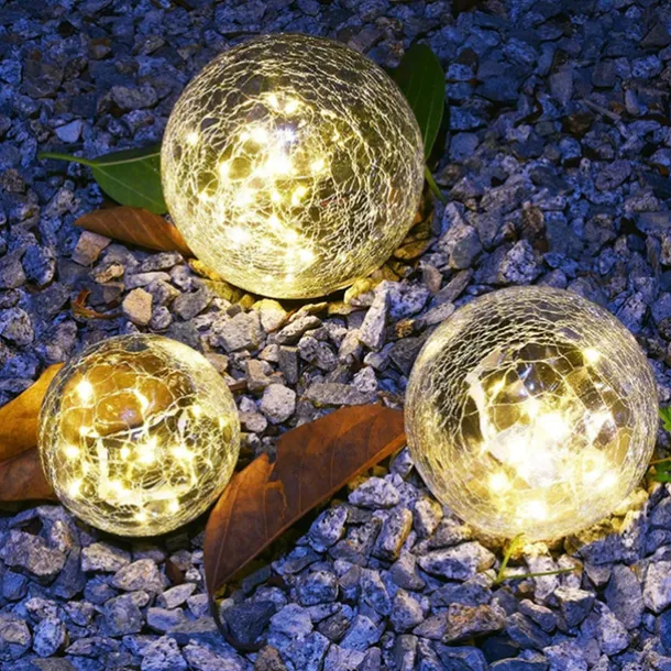 2/1 Pcs 12CM Diameter Solar Garden Light Cracked Glass Ball Lamps Outdoor Solar Courtyard Lights Waterproof Solar Lamp Balcony Yard Villa Street Decor