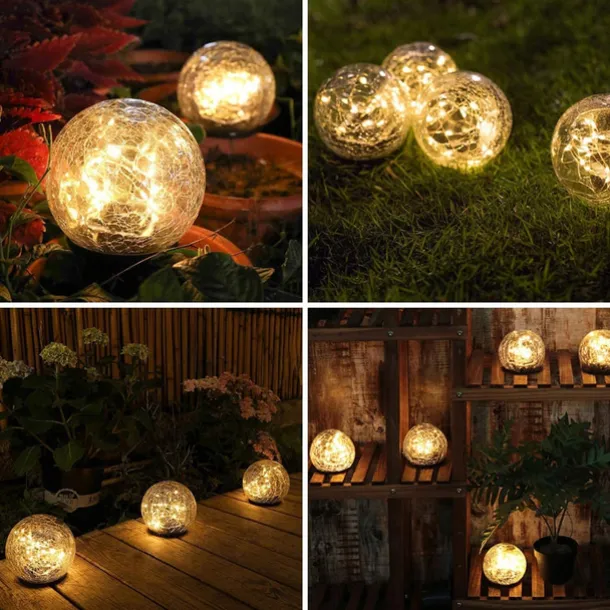 2/1 Pcs 12CM Diameter Solar Garden Light Cracked Glass Ball Lamps Outdoor Solar Courtyard Lights Waterproof Solar Lamp Balcony Yard Villa Street Decor