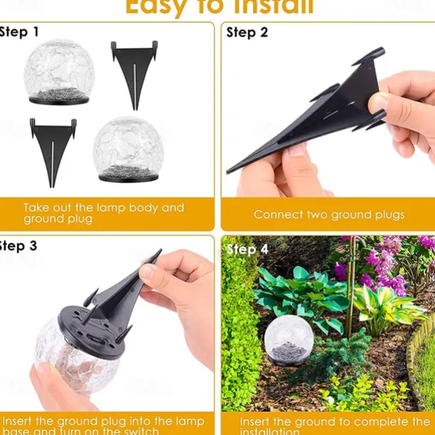 2/1 Pcs 12CM Diameter Solar Garden Light Cracked Glass Ball Lamps Outdoor Solar Courtyard Lights Waterproof Solar Lamp Balcony Yard Villa Street Decor