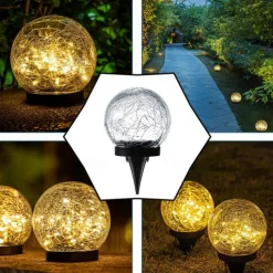 2/1 Pcs 12CM Diameter Solar Garden Light Cracked Glass Ball Lamps Outdoor Solar Courtyard Lights Waterproof Solar Lamp Balcony Yard Villa Street Decor