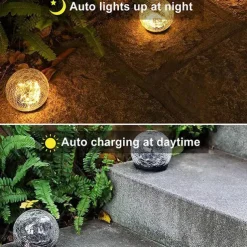2/1 Pcs 12CM Diameter Solar Garden Light Cracked Glass Ball Lamps Outdoor Solar Courtyard Lights Waterproof Solar Lamp Balcony Yard Villa Street Decor