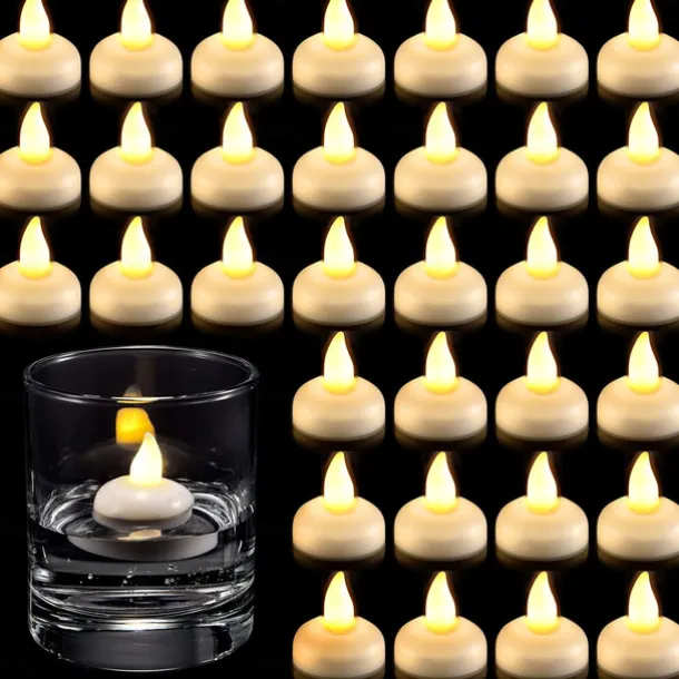 12/24/36 Pcs Flameless Floating Waterproof LED Candle Lights Candle Warm White Battery Powered Valentine's Day Wedding Birthday Party Pool Decoration Proposal Props