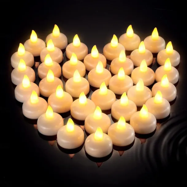 12/24/36 Pcs Flameless Floating Waterproof LED Candle Lights Candle Warm White Battery Powered Valentine's Day Wedding Birthday Party Pool Decoration Proposal Props