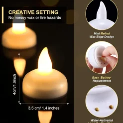 12/24/36 Pcs Flameless Floating Waterproof LED Candle Lights Candle Warm White Battery Powered Valentine's Day Wedding Birthday Party Pool Decoration Proposal Props