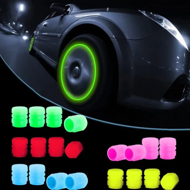 16 PCS Fluorescent Tire Valve Stem Caps, Car Wheel Air Valve Covers Luminous Car Exterior Accessories Cool Noctilucous for Car, Bicycle, Motorcycle, SUV, Truck and Bike