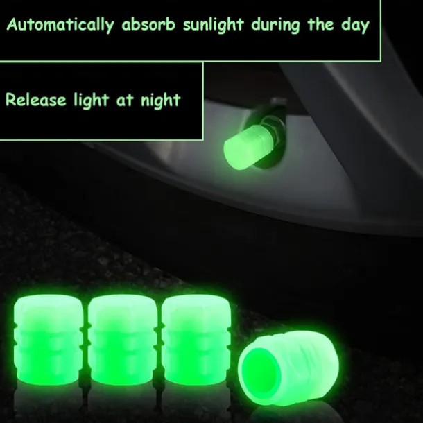 16 PCS Fluorescent Tire Valve Stem Caps, Car Wheel Air Valve Covers Luminous Car Exterior Accessories Cool Noctilucous for Car, Bicycle, Motorcycle, SUV, Truck and Bike