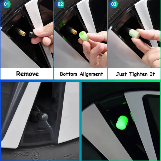 16 PCS Fluorescent Tire Valve Stem Caps, Car Wheel Air Valve Covers Luminous Car Exterior Accessories Cool Noctilucous for Car, Bicycle, Motorcycle, SUV, Truck and Bike